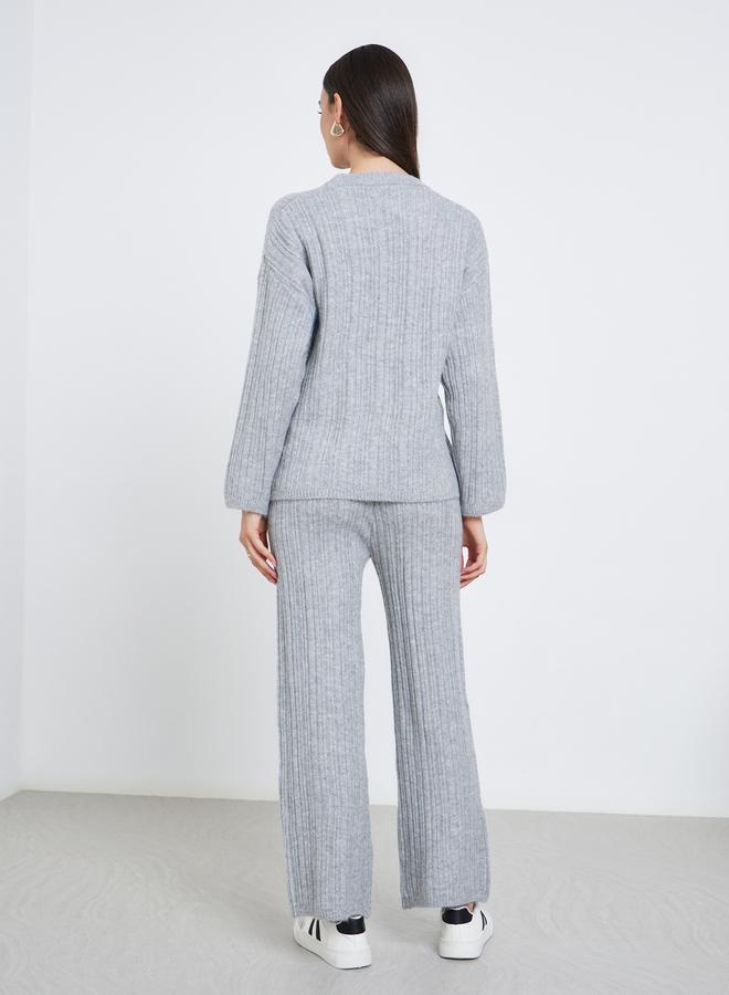 ستايلي مجموعة من سويتر محبوك مضلع مع بنطال - Image 5