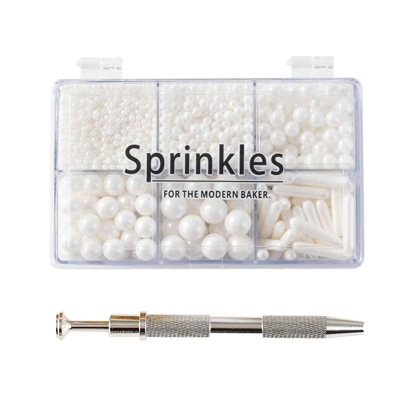 Kasvan White Mix Sugar Sprinkles  Edible Candy Pearls with 4Claw Sprinkle Pen118g416 Oz Gift Box Pack Baking Cake Decorations Ice Cream Toppings and Cookie Decorating Wedding Party Chirstmas Supplies - Image 3