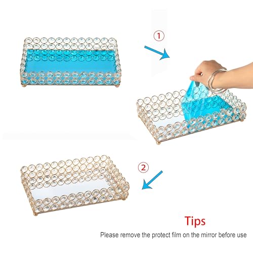 Feyarl 10 Inch Crystal Cosmetic Perfume Tray Vanity Makeup Jewelry Trinket Organizer Mirrored Decorative Tray Storage Home Deco Wedding Dresser Birthday Gift (Gold) - Image 2