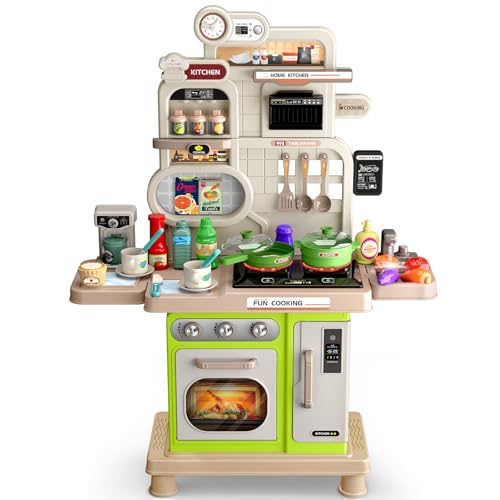 Letapapa Play Kitchen Set Kids Kitchen Playset with Realistic Sound Light Cooking Stove Sink Play Food and Accessories 57 Pcs Kitchen Toys Gifts for Toddlers 24 35 Boys Girls Green - Image 1