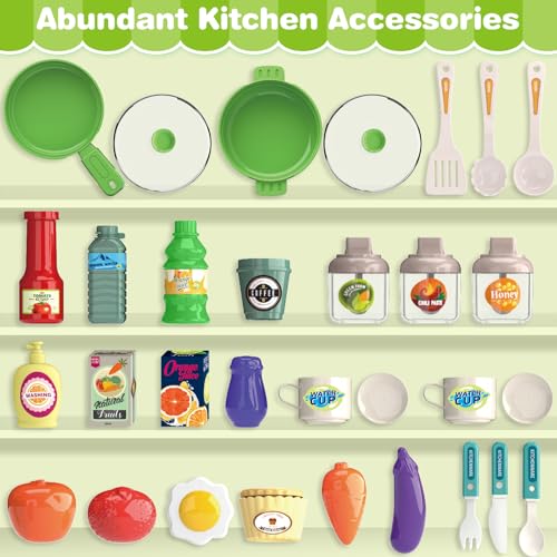 Letapapa Play Kitchen Set Kids Kitchen Playset with Realistic Sound Light Cooking Stove Sink Play Food and Accessories 57 Pcs Kitchen Toys Gifts for Toddlers 24 35 Boys Girls Green - Image 5