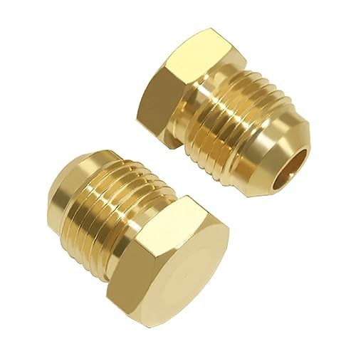 Hooshing 3/8" Tube OD Brass Flare Plug, SAE 45 Degree Flare Tube Fitting Seal Plugs, 2 Pack - Image 1