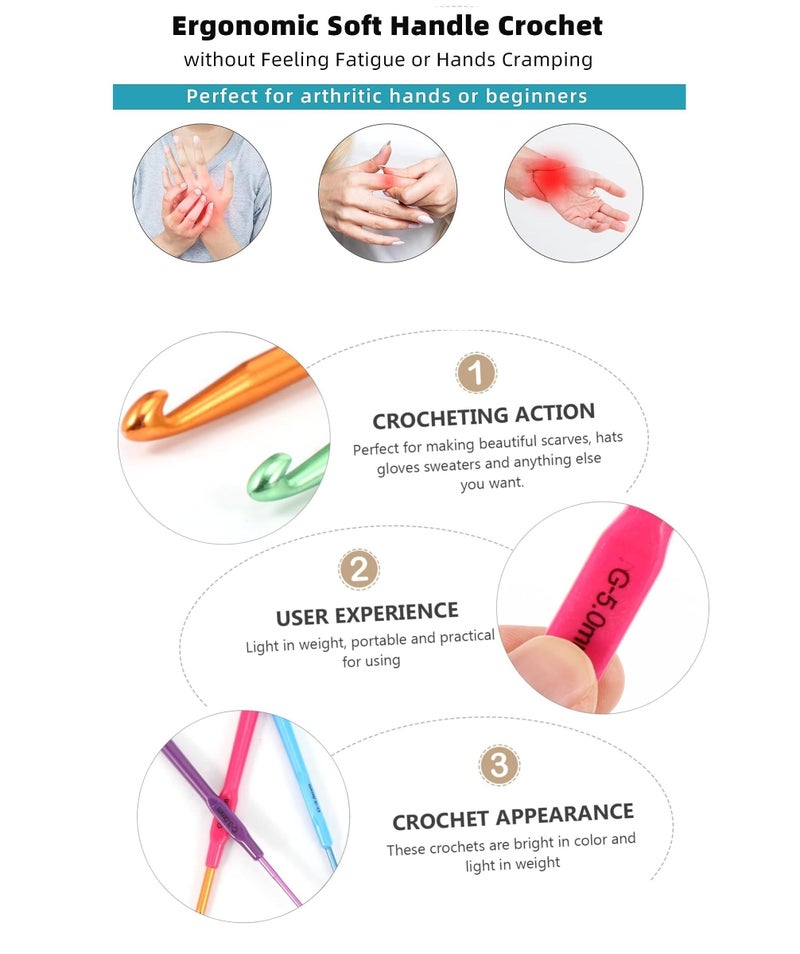 LELE Crochet Hook Needle kiroshia Set of 12 Ergonomic Design anodised Aluminium Needle with softgrip Plastic Handle for neeting,Gifting - Image 3