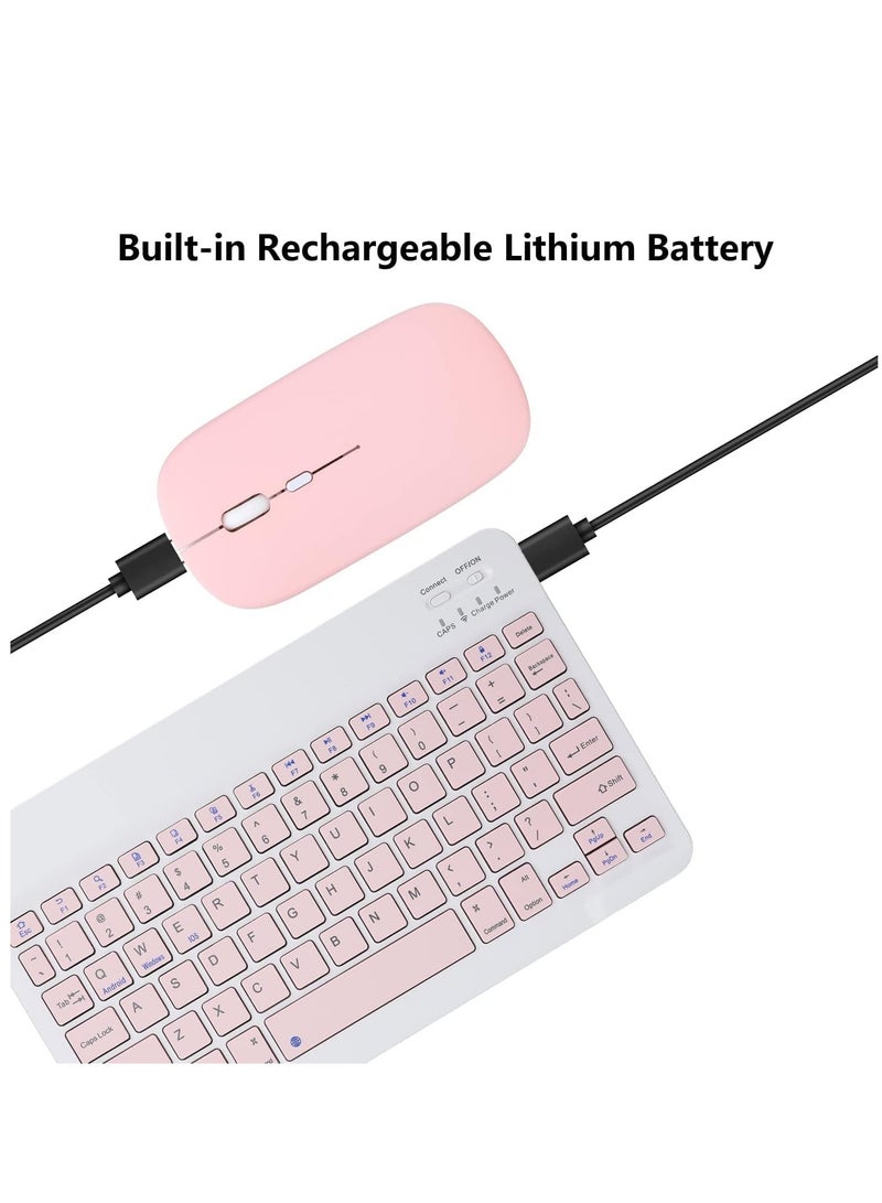 ELTRAZONE Rechargeable Bluetooth Keyboard and Mouse Combo Ultra-Slim Portable Compact Wireless Mouse Keyboard Set for Android Windows Tablet Cell Phone iPhone iPad Pro Air Mini, iPad OS/iOS (Pink) - Image 2