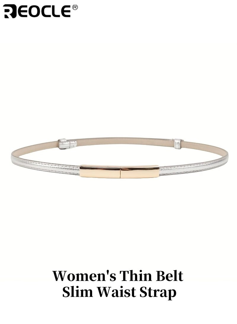 REOCLE Women's Thin Belt Slim Waist Strap for Jeans Dresses Coats with Gold Alloy Buckle Stylish Elegant Adjustable Design Durable Material Smooth Surface Easy to Fasten Suitable for Daily Wear Work Parties Fashion Matching Ideal Accessory for Women Ladies (55-95cm) - Image 1
