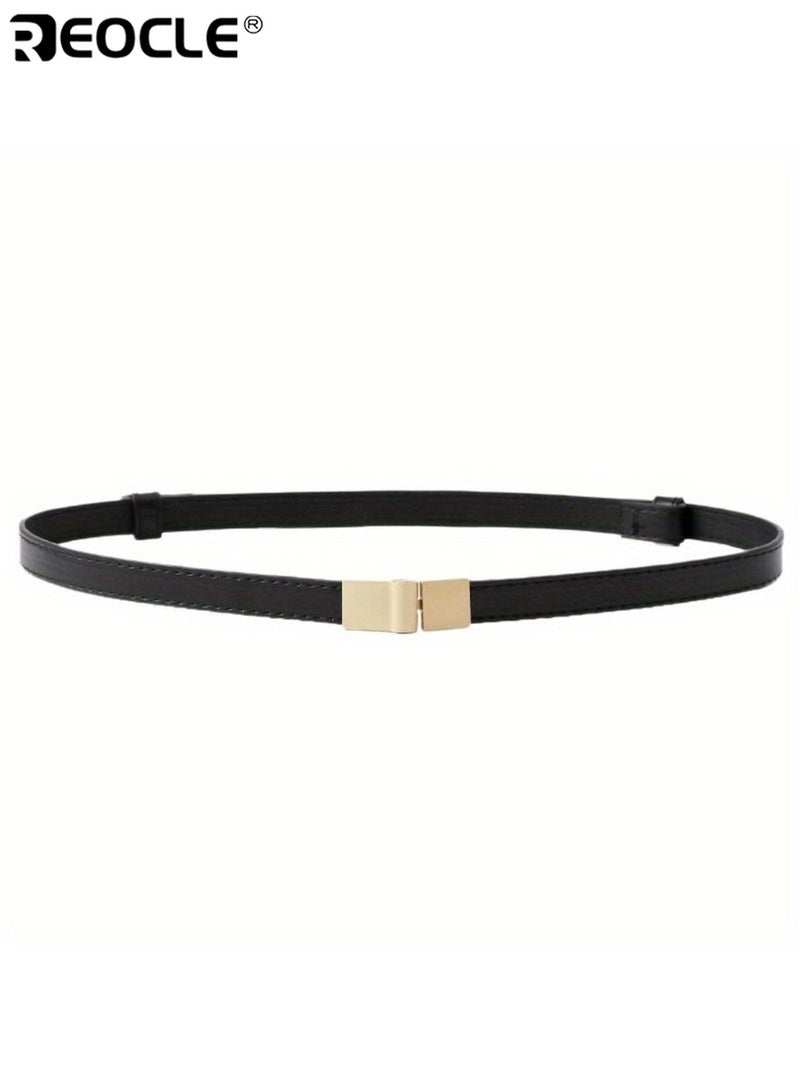 REOCLE Women's Thin Belt Slim Waist Strap for Jeans Dresses Coats with Gold Alloy Buckle Stylish Elegant Adjustable Design Durable Material Smooth Surface Easy to Fasten Suitable for Daily Wear Work Parties Fashion Matching Ideal Accessory for Women Ladies (55-95cm) - Image 2