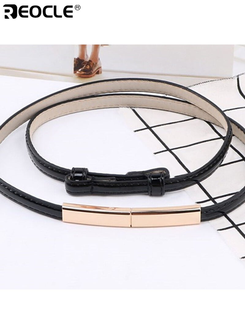 REOCLE Women's Thin Belt Slim Waist Strap for Jeans Dresses Coats with Gold Alloy Buckle Stylish Elegant Adjustable Design Durable Material Smooth Surface Easy to Fasten Suitable for Daily Wear Work Parties Fashion Matching Ideal Accessory for Women Ladies (55-95cm) - Image 4