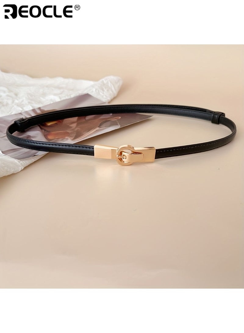 REOCLE Women's Thin Belt Slim Waist Strap for Jeans Dresses Coats with Gold Alloy Buckle Stylish Elegant Adjustable Design Durable Material Smooth Surface Easy to Fasten Suitable for Daily Wear Work Parties Fashion Matching Ideal Accessory for Women Ladies (55-95cm) - Image 3
