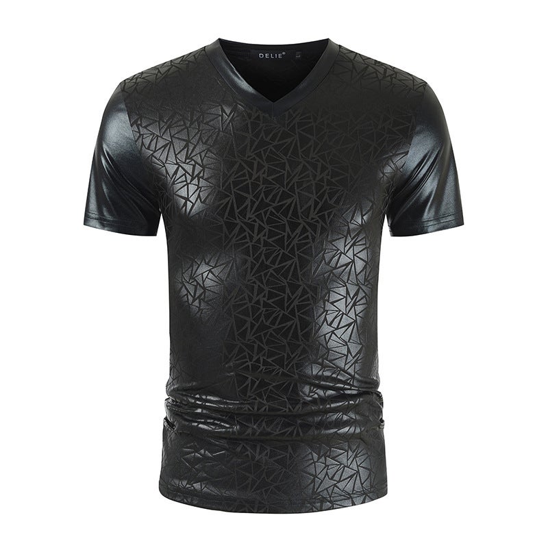 2022 Summer New Men's V-neck Short-sleeved T-shirt Trendy Men's Bright-faced Nightclub Style Casual T-shirt Bright-faced T-shirt - Image 5