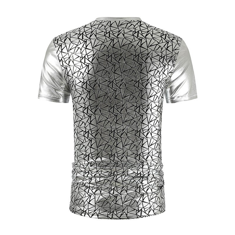 2022 Summer New Men's V-neck Short-sleeved T-shirt Trendy Men's Bright-faced Nightclub Style Casual T-shirt Bright-faced T-shirt - Image 4