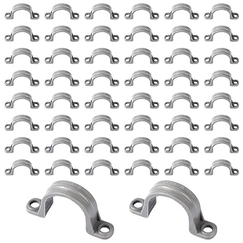 Tinwalor 50Pcs PVC Pipe Straps 2 Holes Plastic Conduit Strap Pipe Clamps Supports Conduit Clamp Pipe Mounting Bracket Clips for PVC Pipes Conduit Cables Hose 34 Inch - Image 1