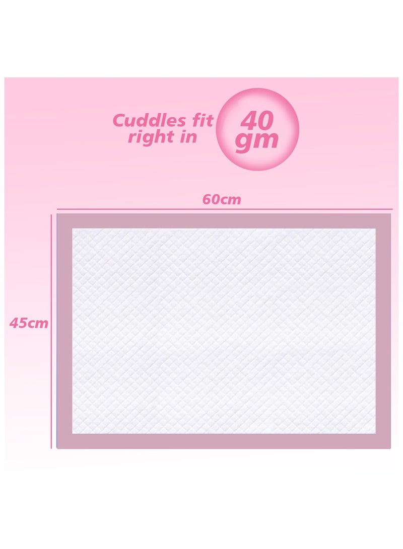 لطف وحضن Disposable Changing pads Pink (Pack Of 90) for Baby 60 cm X 45 cm Soft Ultra Absorbent Waterproof Diaper Mess-Free Changing Mat Liners Baby Changing Mat Cover Bed Pads وسادات تغيير الحفاضات للاستعمال مرة واحدة باللون الوردي (عبوة مكونة من 90 قطعة) للطفل مقاس 60 سم × 45 سم، ناعمة للغاية وذات قدرة على الامتصاص ومقاومة للماء، بطانات بساط تغيير الحفاضات، غطاء سرير للأطفال - Image 2
