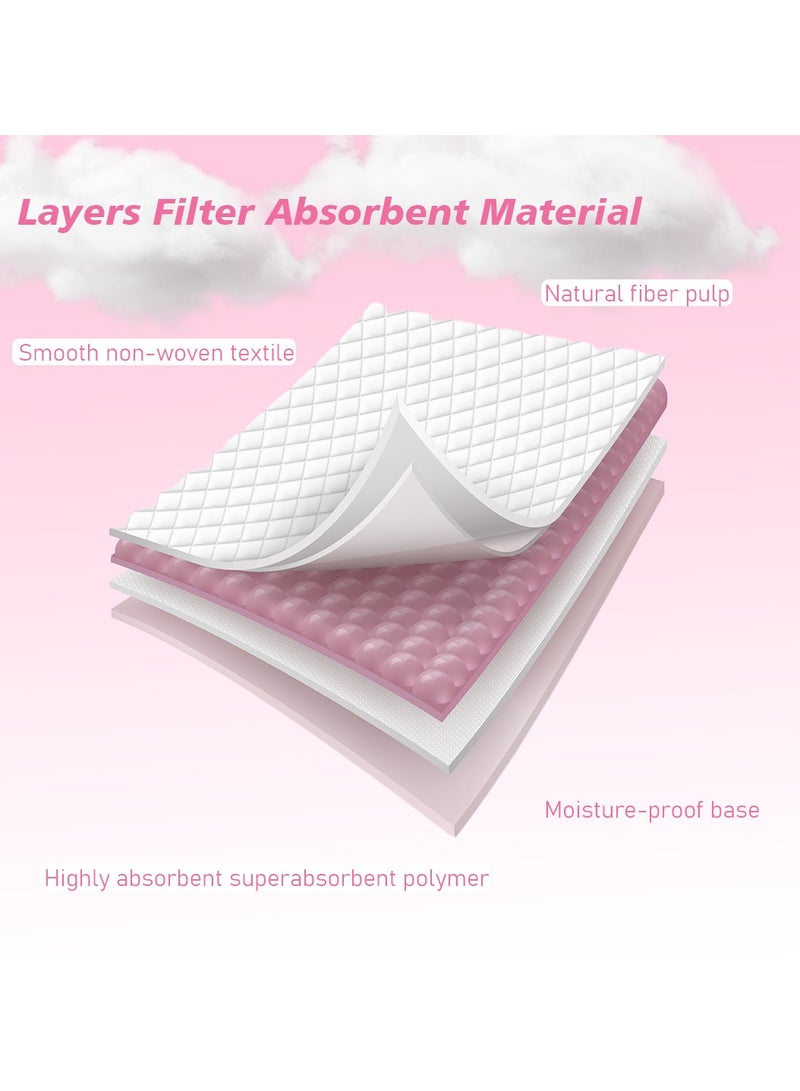 لطف وحضن Disposable Changing pads Pink (Pack Of 90) for Baby 60 cm X 45 cm Soft Ultra Absorbent Waterproof Diaper Mess-Free Changing Mat Liners Baby Changing Mat Cover Bed Pads وسادات تغيير الحفاضات للاستعمال مرة واحدة باللون الوردي (عبوة مكونة من 90 قطعة) للطفل مقاس 60 سم × 45 سم، ناعمة للغاية وذات قدرة على الامتصاص ومقاومة للماء، بطانات بساط تغيير الحفاضات، غطاء سرير للأطفال - Image 4