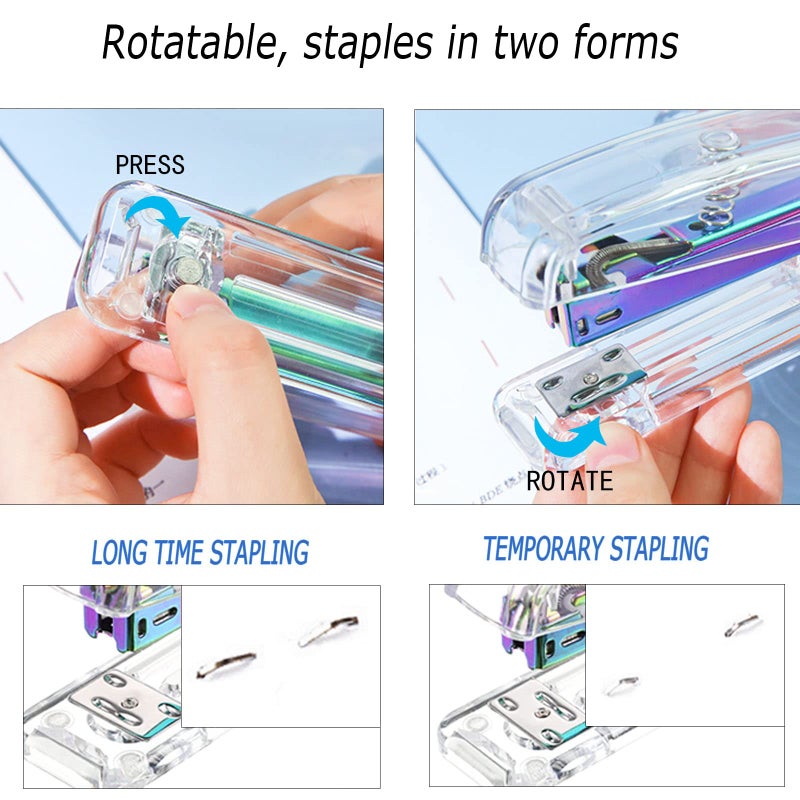 Famassi Dream Color Acrylic Stapler and Tape Dispenser Set, Office Supplies with Tape Dispenser, Stapler Remover, 2 Ballpoint Pen, Scissor, Binder Clips, Paper Clips and 1000pcs Staples - Image 3