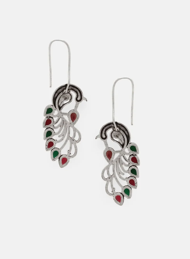 Priyaasi Artificial Stones Oxidized Peacock Shaped Drop Earrings