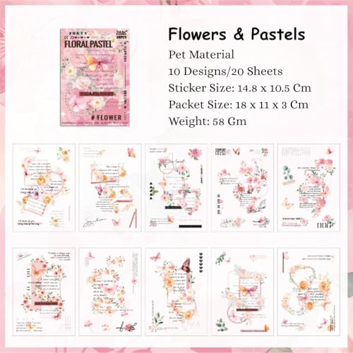 R H LIFESTYLE Self Adhesive 20 Sheets Vintage Retro Decorative Nature Stickers Japanese Style Journaling Supplies Cute Stickers Set for Scrap Book (Design 4, Flowers & Petals) - Image 2