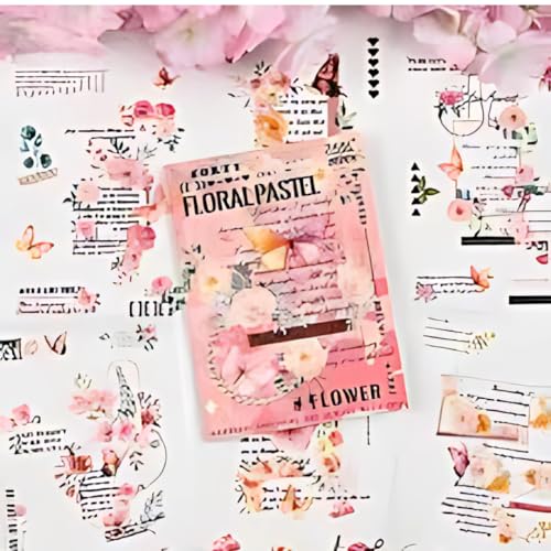 R H LIFESTYLE Self Adhesive 20 Sheets Vintage Retro Decorative Nature Stickers Japanese Style Journaling Supplies Cute Stickers Set for Scrap Book (Design 4, Flowers & Petals) - Image 1