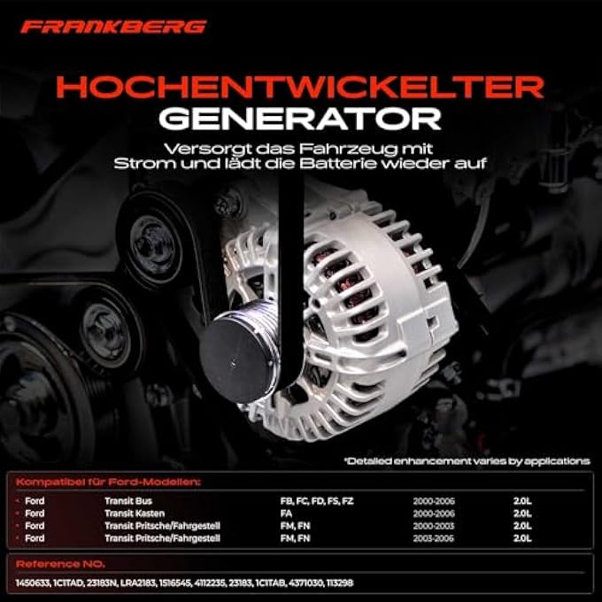 Frankberg Alternator Generator Compatible with Transit Bus FB FC FD FS FZ 2000-2006 Transit Box FA 2000-2006 Transit Platform/Chassis FM FN 2000-2006 - Image 3