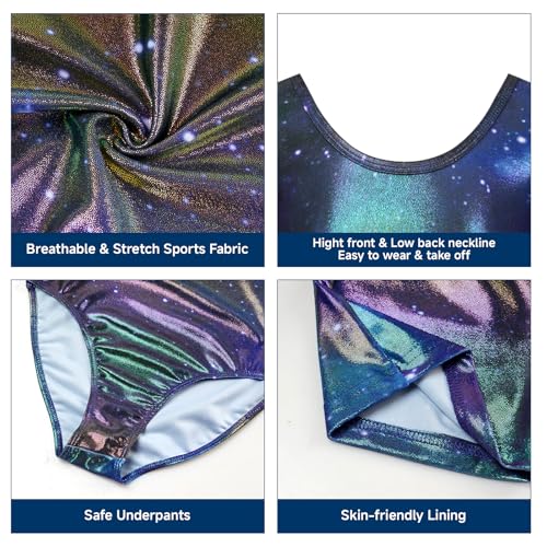 JiAmy Gymnastics Leotards for Girls Cross Back, Long Sleeve Sparkly Dance Biketards with Shorts Ballet Outfit for 8-9 Years Gradient Purple - Image 5