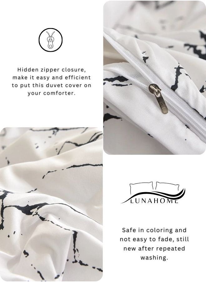 LUNA Home - 4 piece Single size bed linen set in Scandinavian style with marble pattern. - Image 1