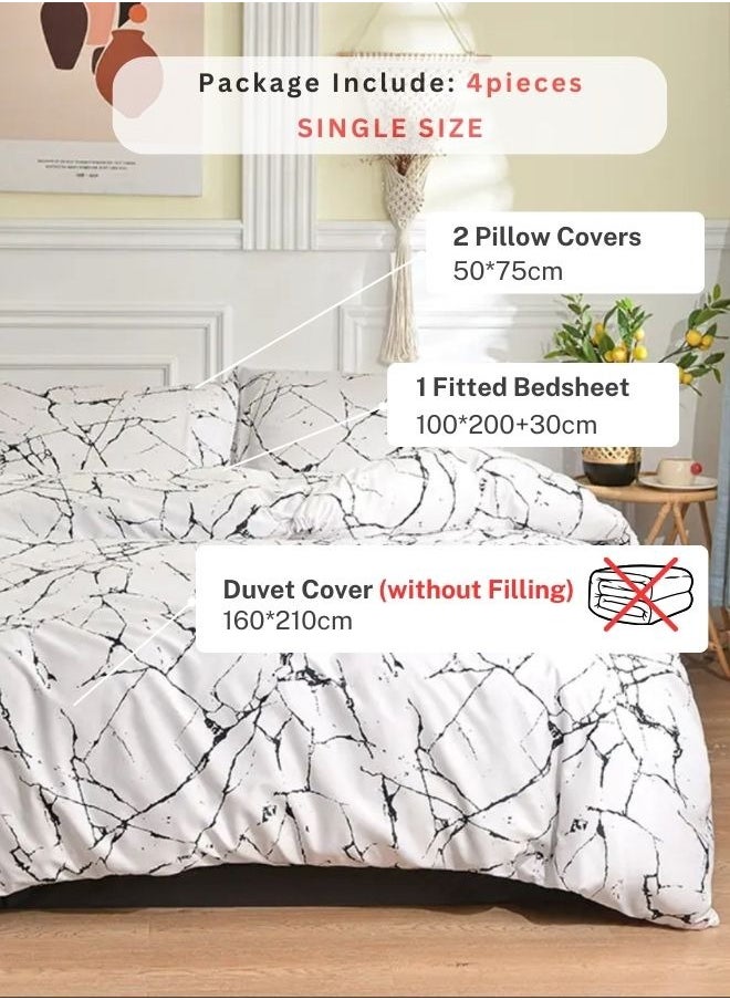 LUNA Home - 4 piece Single size bed linen set in Scandinavian style with marble pattern. - Image 1