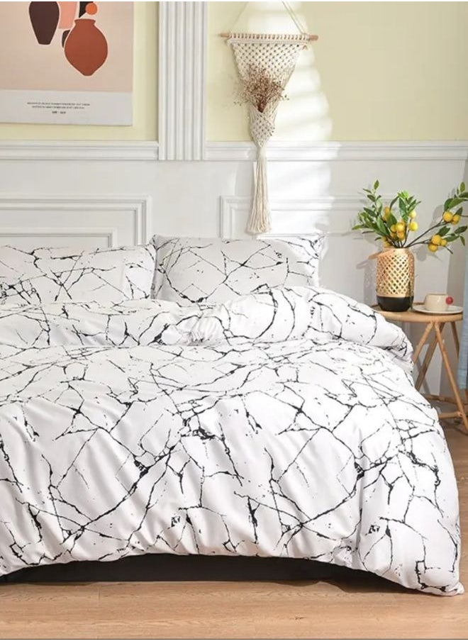 LUNA Home - 4 piece Single size bed linen set in Scandinavian style with marble pattern. - Image 1