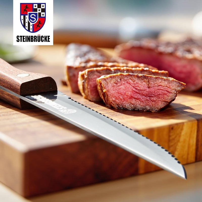 Elemake Steak Knife Set - Steak Knife with Wooden Handle, Knives Set for Kitchen, Serrated Steak Knives Set of 8, Classic Full Tang Design, 5Cr15Mov Stainless Steel Blade - Image 3