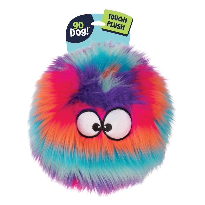 goDog Furballz Squeaky Plush Ball Dog Toy Chew Guard Technology Cool Rainbow Large - Image 2