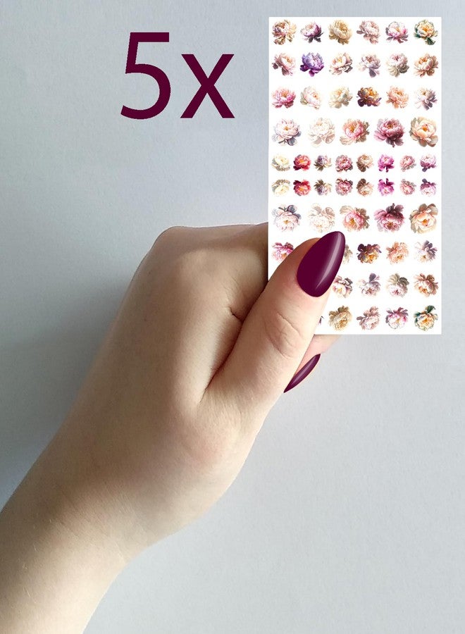 Flonz Nail Stickers Decals (5 Sheets) FLONZNAIL White and Light Pink Peony Flower Heads Vintage Styled Nail Decor - Image 2