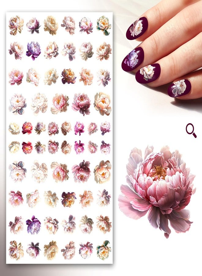 Flonz Nail Stickers Decals (5 Sheets) FLONZNAIL White and Light Pink Peony Flower Heads Vintage Styled Nail Decor - Image 1
