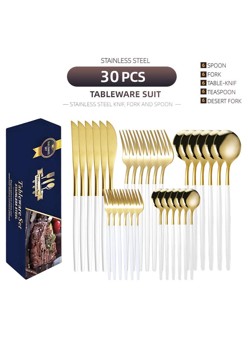 general 30-Piece Knife Fork Spoon Full Set Gold/White - Image 1