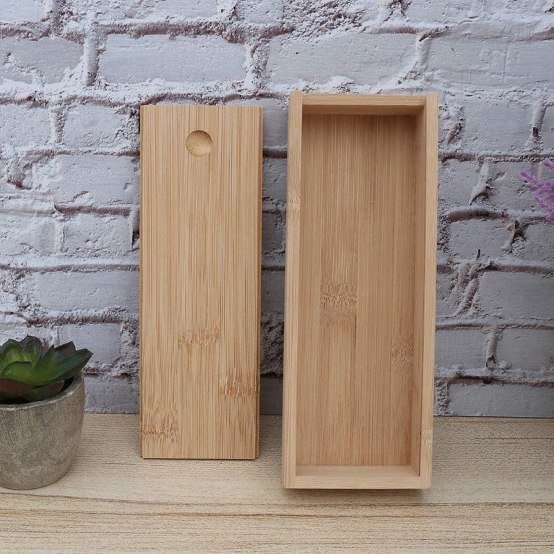 SUPVOX Wooden Pencil Box,Wood Brush Box with Sliding Lid for DIY Artist Tool and Brush Storage -7.4 x 2.8 x 1.2 inches, Rectangle - Image 2