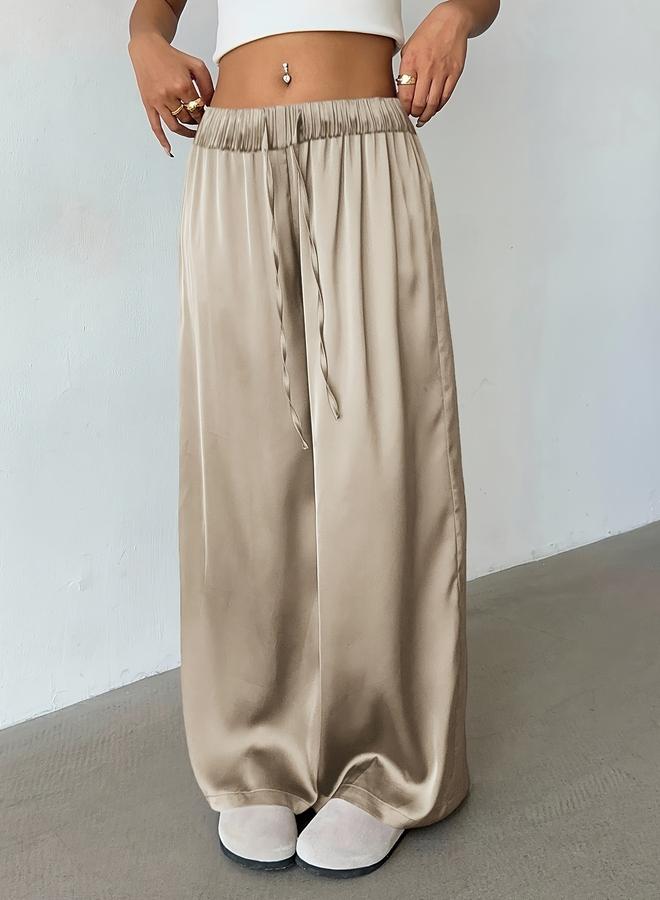 Take Two Khaki Wide Leg Satin Trousers - Image 1