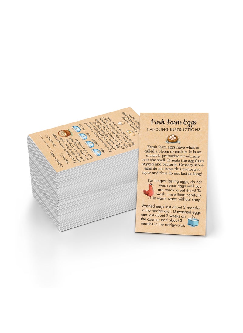 Gethelud 200 PCS Egg Handling Instruction Cards, Double-sided Printing Egg Stamps with Washed/Unwashed Fresh Egg Care Accessories Card Labels for Farm Fresh Eggs (3.5” x 2”)  - Image 1