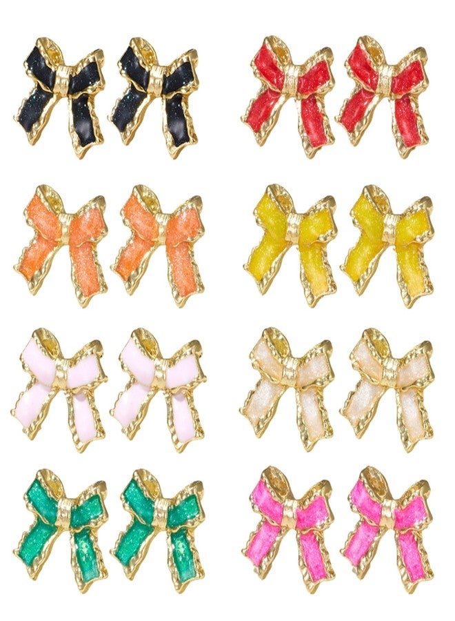 RLHRNDE 8 Pairs Gold Bow Earrings Set for Women Small Classic Bow Stud Earrings Colorful Romantic Ribbon Earrings Dainty Trendy Wedding Party Christmas Jewelry Gifts (Colorful) - Image 1
