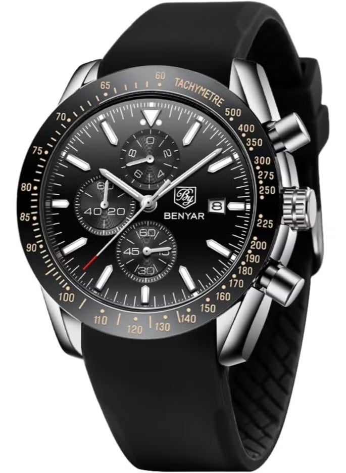 BENYAR Watches for men Waterproof Chronograph Date Watch for Men Rubber Strap Quartz Movement Analog Watch Business Casual Gift for Men Dawn Clock - Image 1