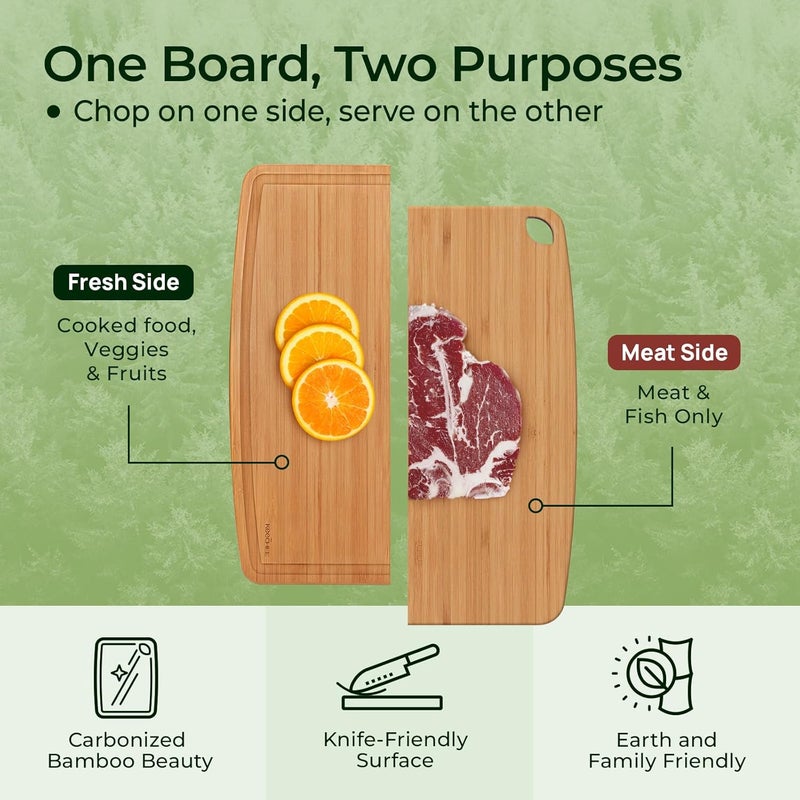 keechee Dishwasher Safe Bamboo Cutting Boards Durable Lightweight Wood Cutting Board for Busy Kitchen, Easy Storage & Clean Wooden Chopping Boards with Juice Groove Set of 2 (M+S) - Image 4