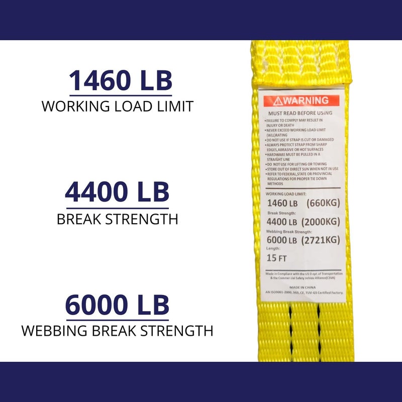 Cargo Control 10 Pack 1.5" x15' Ratchet Strap 4400LB - Image 5
