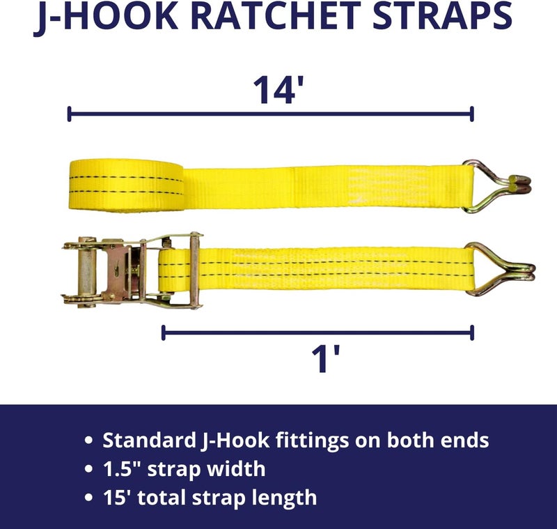 Cargo Control 10 Pack 1.5" x15' Ratchet Strap 4400LB - Image 2