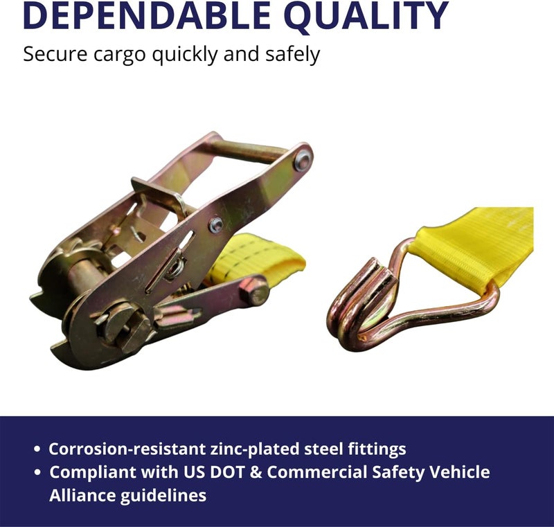 Cargo Control 10 Pack 1.5" x15' Ratchet Strap 4400LB - Image 3