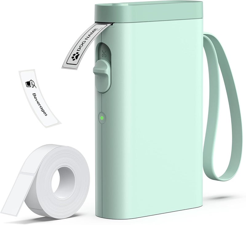 TYPONOS P21 Label Maker Machine with Tape, Bluetooth Label Printer Portable Mini Label Makers Built-in Cutter Sticker Maker with Multiple Templates Use for School Office Home, Green - Image 1