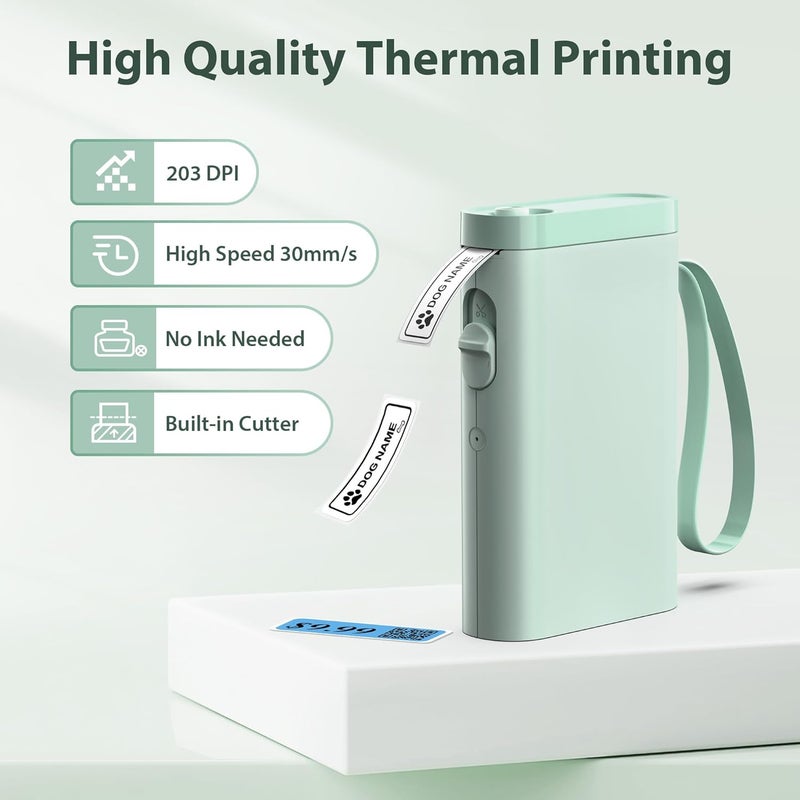 TYPONOS P21 Label Maker Machine with Tape, Bluetooth Label Printer Portable Mini Label Makers Built-in Cutter Sticker Maker with Multiple Templates Use for School Office Home, Green - Image 5