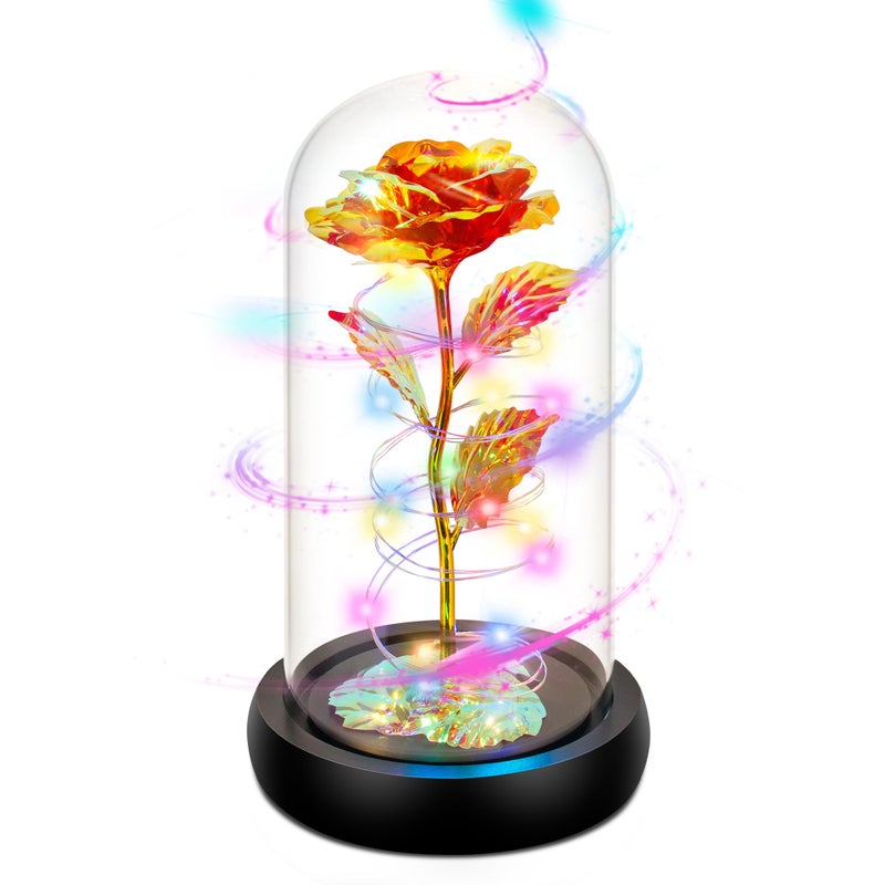 Rotating Mothers Day Flower Gifts for Mom Birthday Gifts for WomenMothers Day Rose Flower Gifts for HerMom to Be GiftsSpinning Colorful Red Light Up Rose in A Glass Dome for Mom Wife Grandma