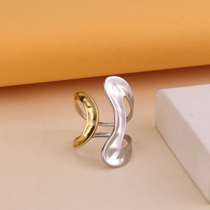 CSIYANJRY99 Gold Rings for Women Non Tarnish Adjustable Thumb Ring for Women Finger Ring Chunky Gold Silver Rings Anillos Para Mujer Stainless Steel New Year Anniversary Birthday Jewelry G-Gold+Silver - Image 5