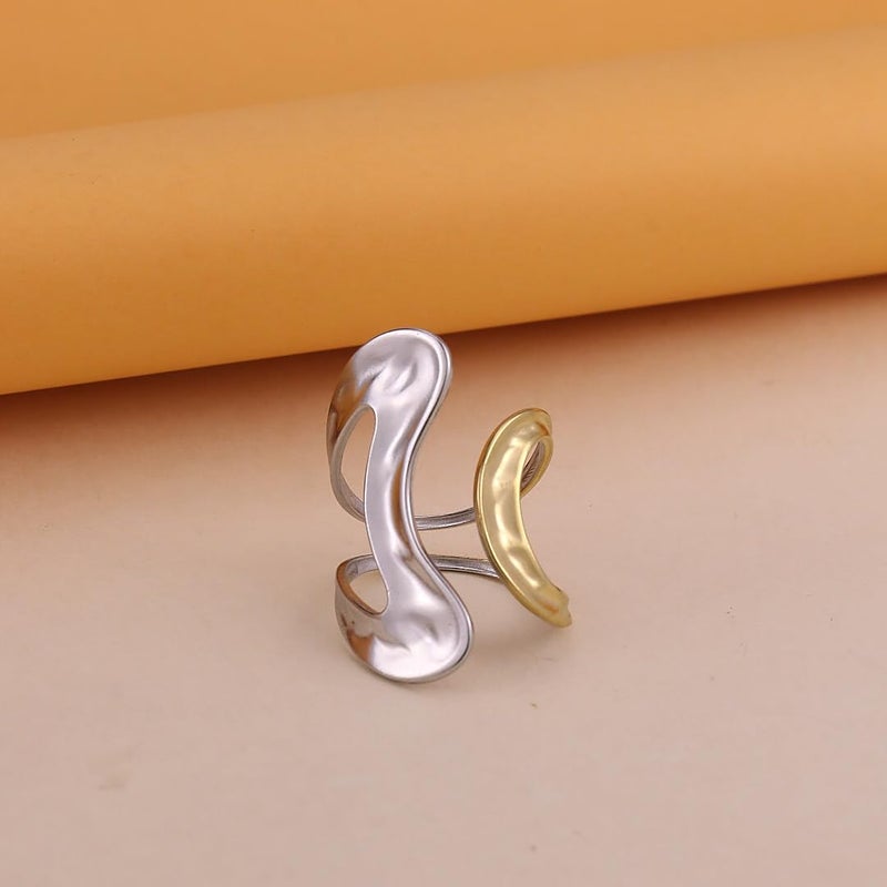 CSIYANJRY99 Gold Rings for Women Non Tarnish Adjustable Thumb Ring for Women Finger Ring Chunky Gold Silver Rings Anillos Para Mujer Stainless Steel New Year Anniversary Birthday Jewelry G-Gold+Silver - Image 4