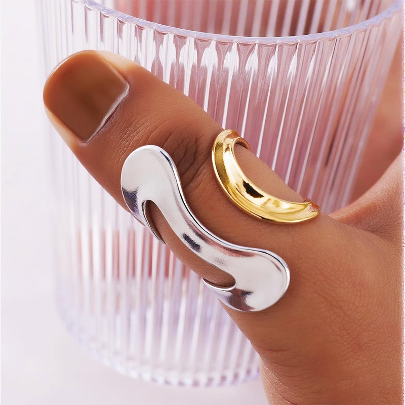 CSIYANJRY99 Gold Rings for Women Non Tarnish Adjustable Thumb Ring for Women Finger Ring Chunky Gold Silver Rings Anillos Para Mujer Stainless Steel New Year Anniversary Birthday Jewelry G-Gold+Silver - Image 2