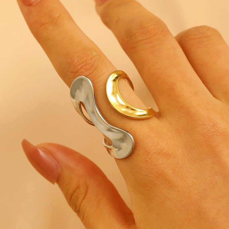CSIYANJRY99 Gold Rings for Women Non Tarnish Adjustable Thumb Ring for Women Finger Ring Chunky Gold Silver Rings Anillos Para Mujer Stainless Steel New Year Anniversary Birthday Jewelry G-Gold+Silver - Image 3