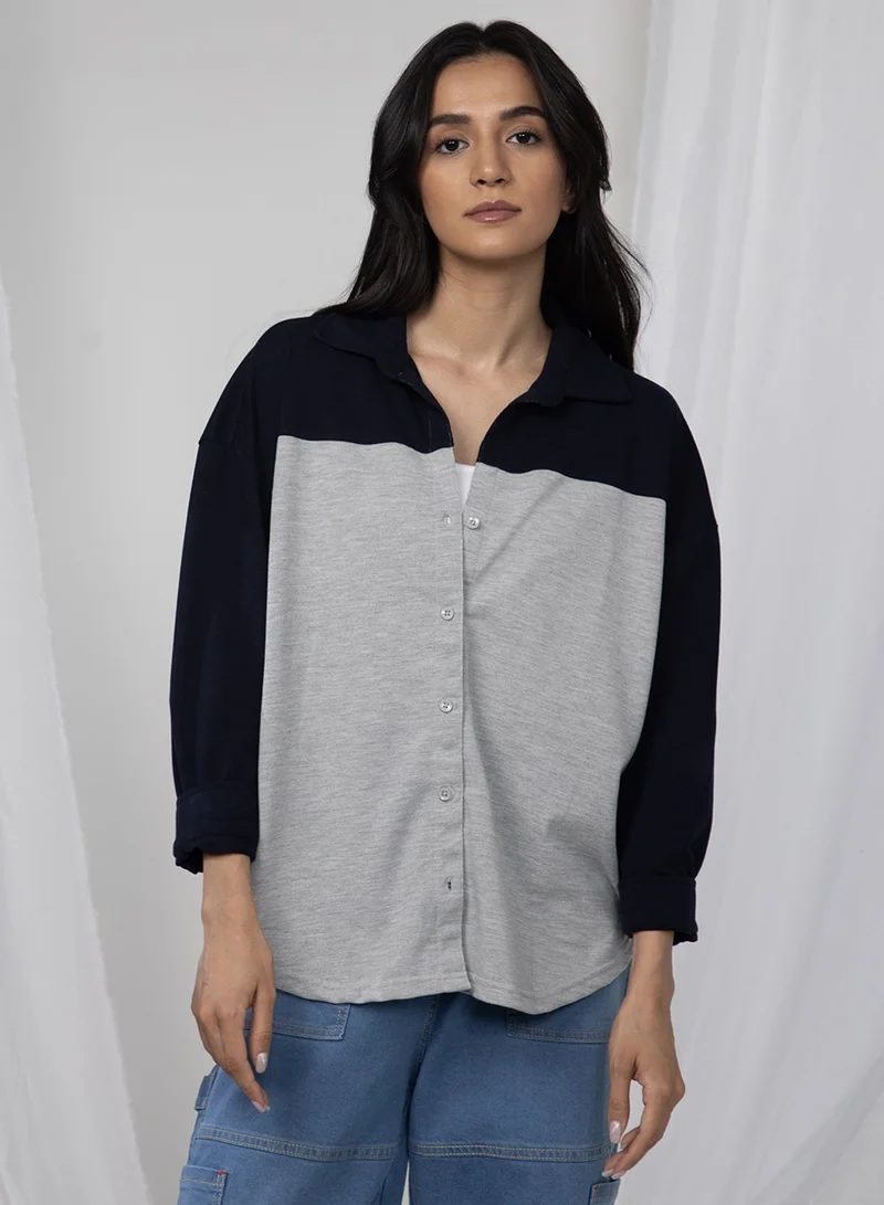 Women's Midnight Black & Moon Grey Boxy Contrast Panel Shirt
