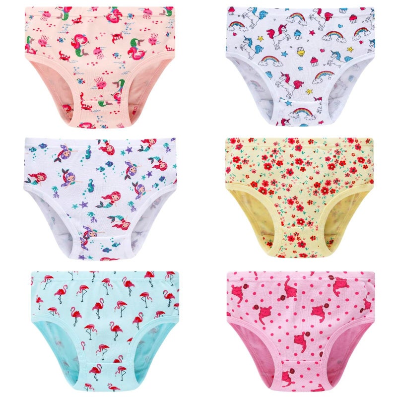 Family Feeling Big Girls Cotton Underwear Assorted Prints Panties 6-Pack Size 10 - Image 1