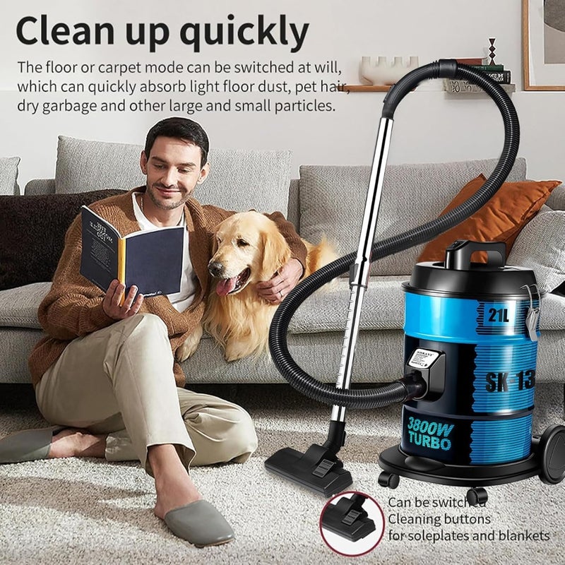 TDOO 3800W Drum Vacuum Cleaner,21L Tank Dust Capacity,Dusting Brush & Crevice Nozzle With Multi Angle Head,Vacuum Cleaner for Home,Office,Garage,Car,Workshop,Pet Hair - Image 5